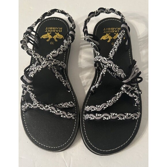 Rabbit Rabbit braided Cord Sandals W Size EU 39 8 To 8.5 Black Gray White Nwot - Picture 1 of 5